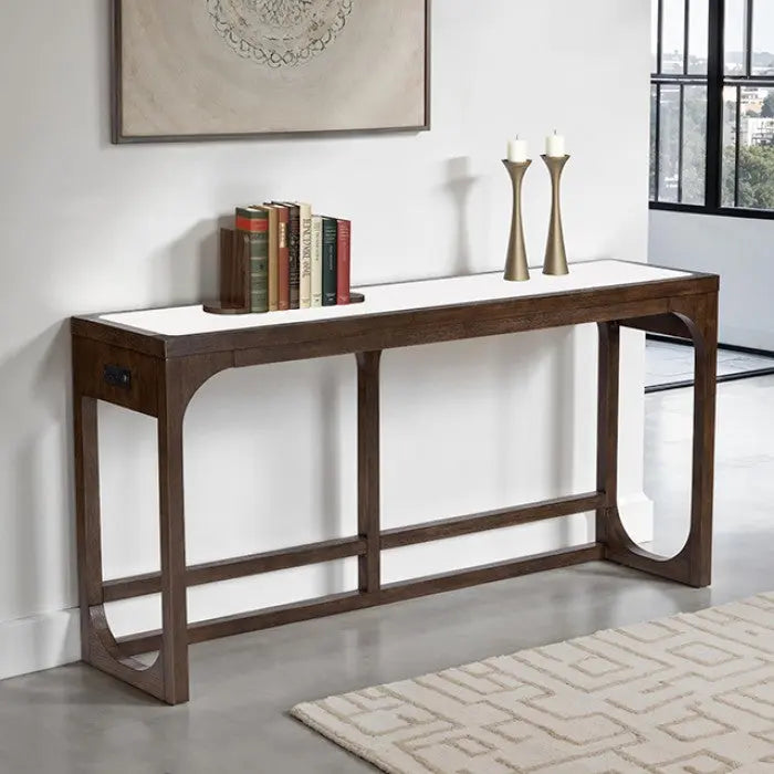 Alessandre Sofa Table – Dark Walnut Quartz Top with Charging Ports Denmark Home