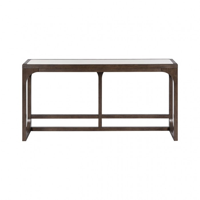 Alessandre Sofa Table – Dark Walnut Quartz Top with Charging Ports