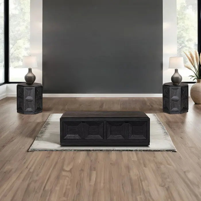 Axis End Table – Black with Ornamental Sunken Panels Denmark Home