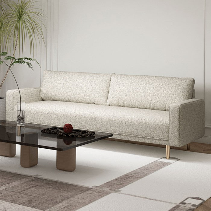 Solvalla Sofa – Off-White Bouclé with Bench Seat & Track Arms