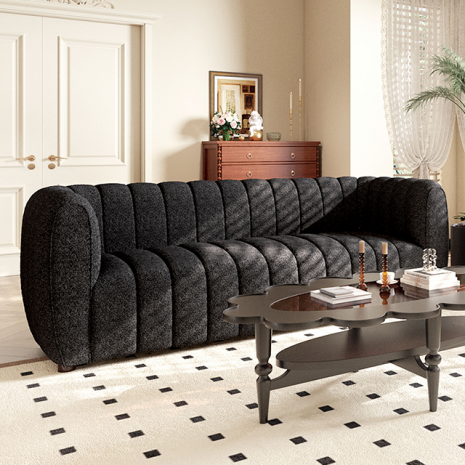 Marcellus Sofa – Black Channel-Tufted Bouclé