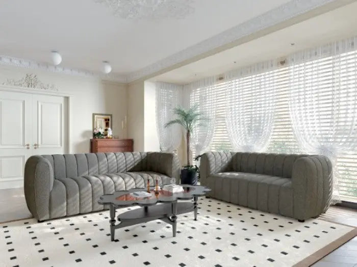 Marcellus Sofa – Charcoal Gray Channel-Tufted Bouclé Denmark Home