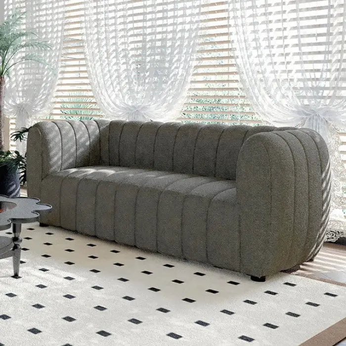 Marcellus Loveseat – Charcoal grey Bouclé with Vertical Channel Tufting Denmark Home