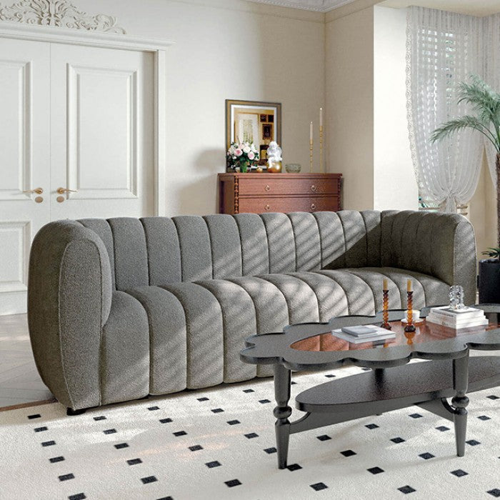 Marcellus Sofa – Charcoal Gray Channel-Tufted Bouclé