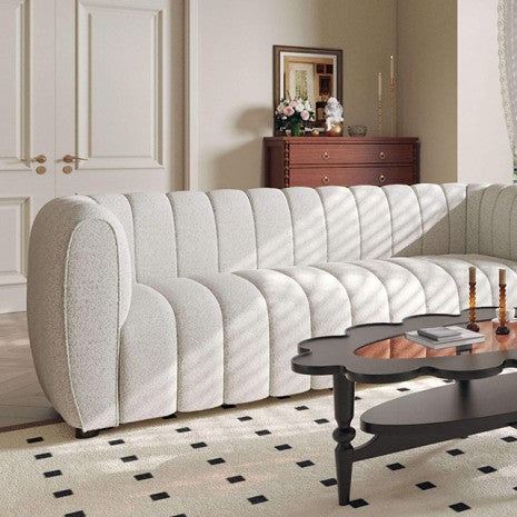 Marcellus Sofa – Off-White Channel-Tufted Bouclé