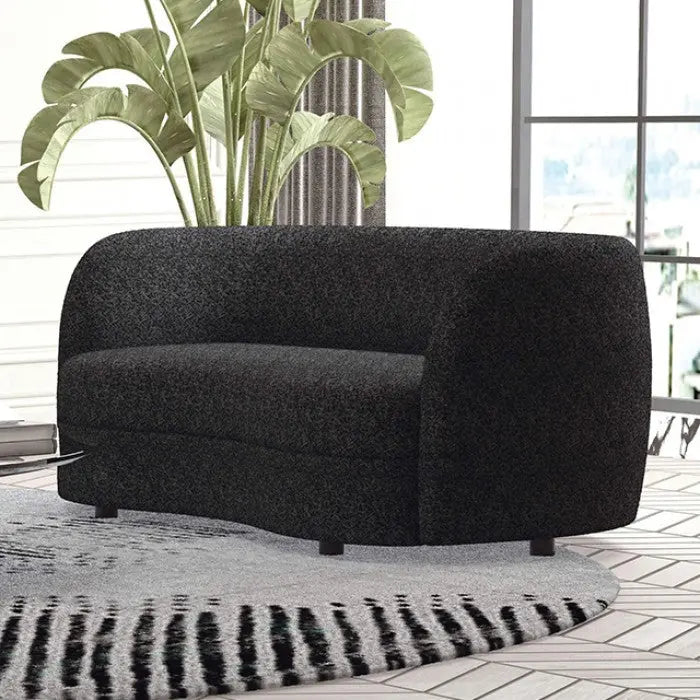 Slate Loveseat – Black Bouclé Kidney Silhouette Denmark Home