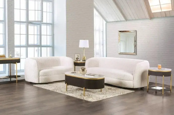 Slate Loveseat – Off-White Bouclé Kidney Silhouette Denmark Home