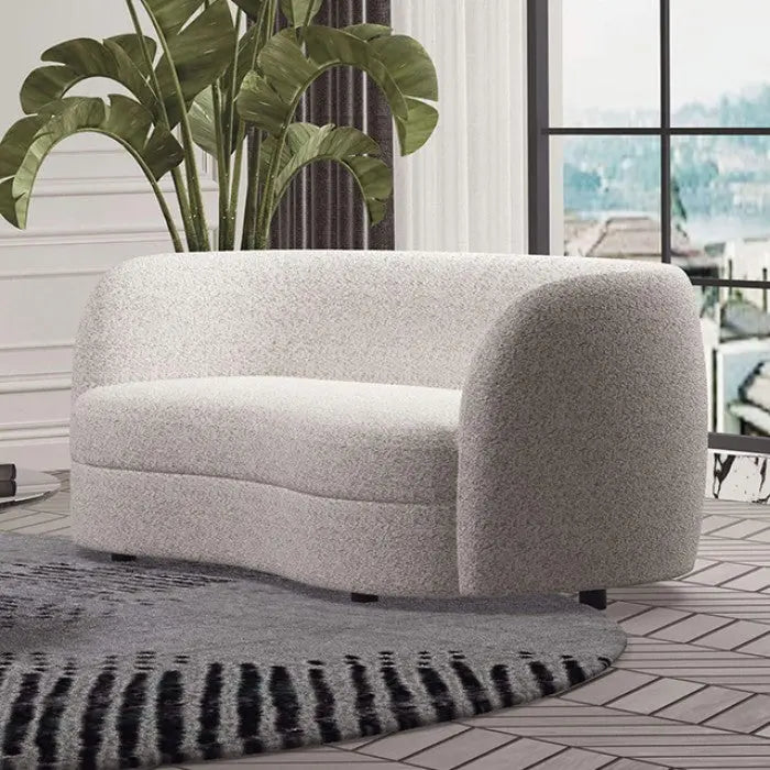 Slate Loveseat – Off-White Bouclé Kidney Silhouette Denmark Home