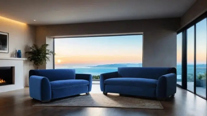 Ayla Sofa – Royal Blue Velvet Bench Seating Denmark Home