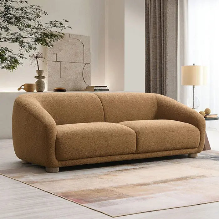 Arcen Sofa – Brown Boucle with Round Wooden Legs Denmark Home