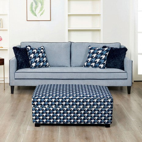 Koa Sofa – Gray-Blue Fabric with Nailhead Trim