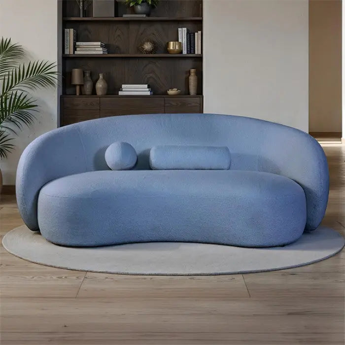 Plane Sofa – Denim Blue Curved Silhouette with Floating Wood Base Denmark Home