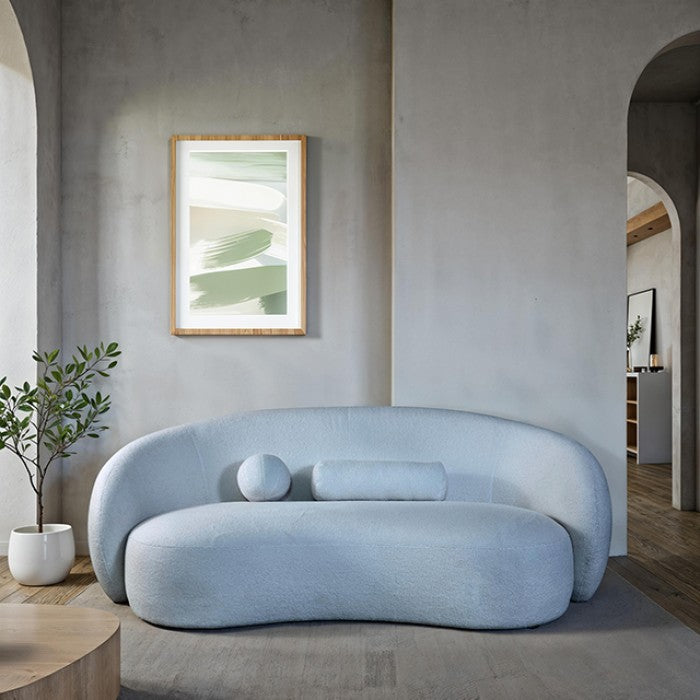 Brevik Sofa – Powder Blue Chenille with Sculpted Curved Silhouette