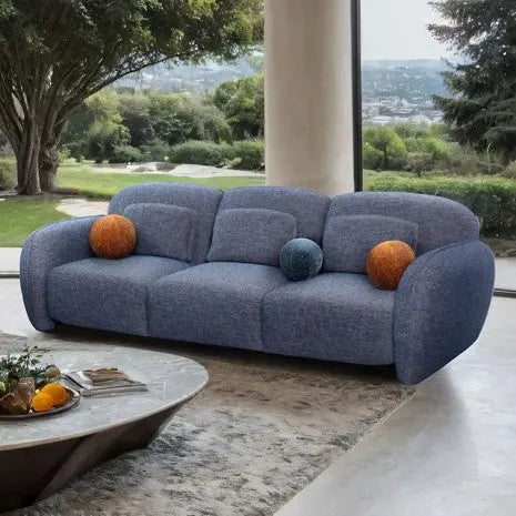 Oren Sofa – Denim Blue Chenille with Curved Arms and Back Denmark Home