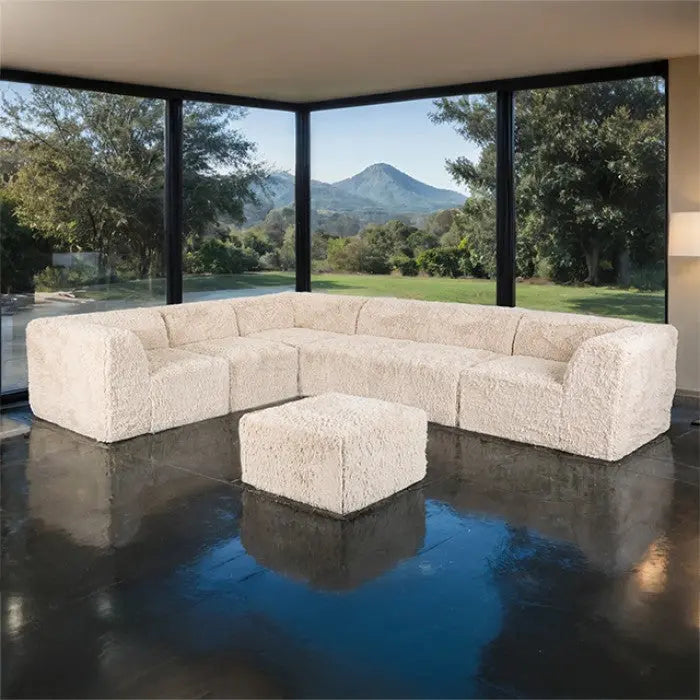 Riff Large L-Sectional Sofa with Ottoman – Sand Faux Fur Denmark Home