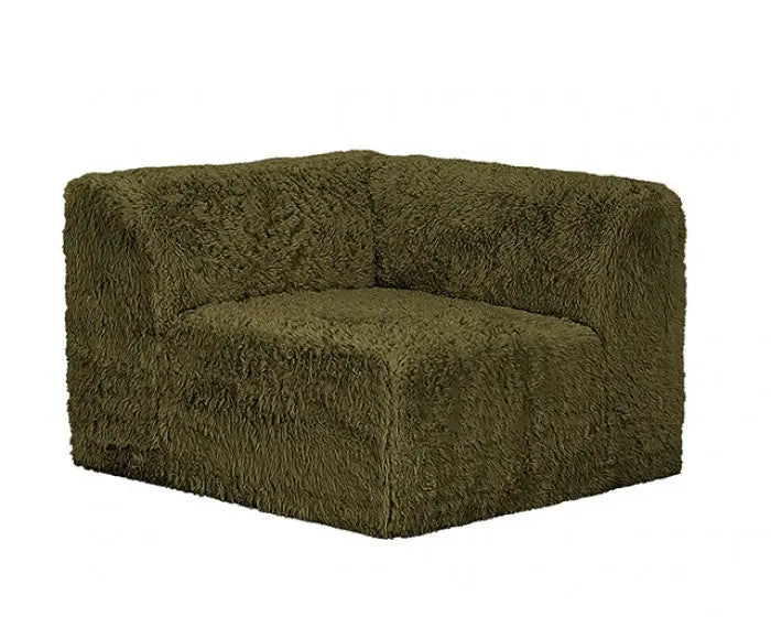 Riff Large L-Sectional Sofa with Ottoman – Olive Green Faux Fur Denmark Home