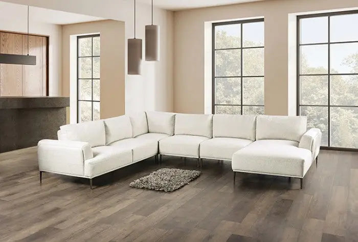 Moden J-Shaped Sectional – Contemporary Beige Chenille Denmark Home