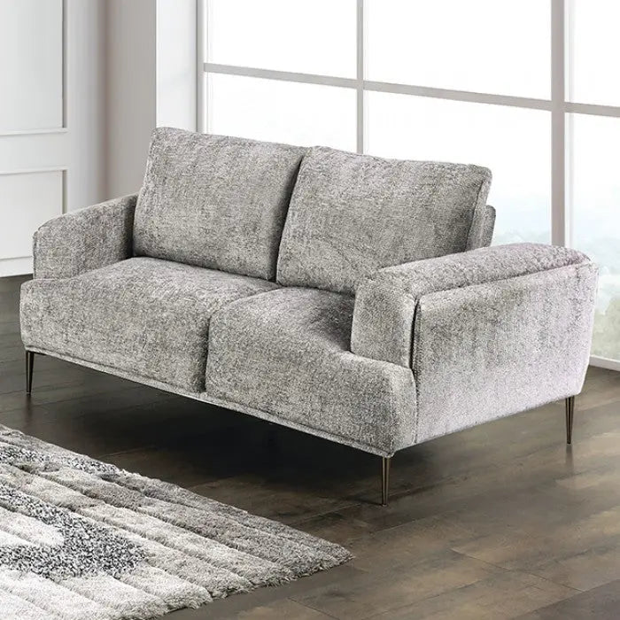 Moden Loveseat – Gray Chenille with Metal Legs Denmark Home