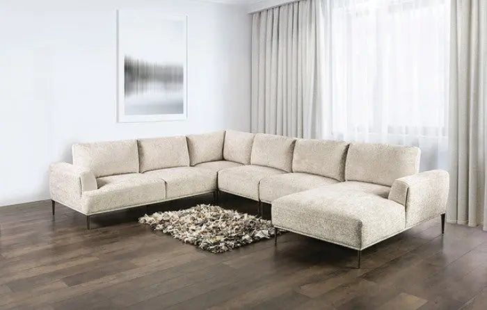 Moden  J-Shaped Sectional – Contemporary Light Brown Chenille Denmark Home