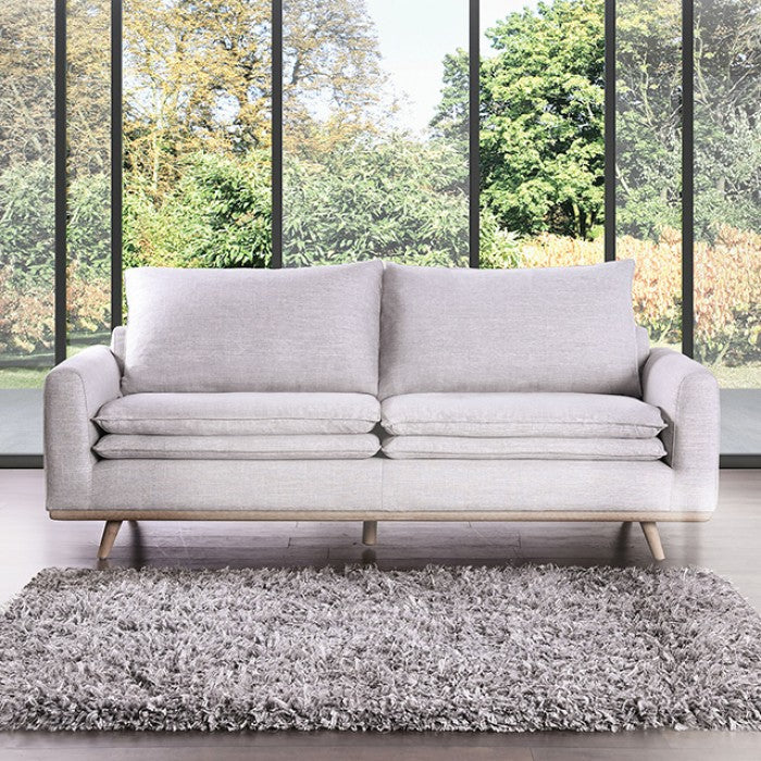 Isola Sofa – Oak Frame with Light Gray Cushions