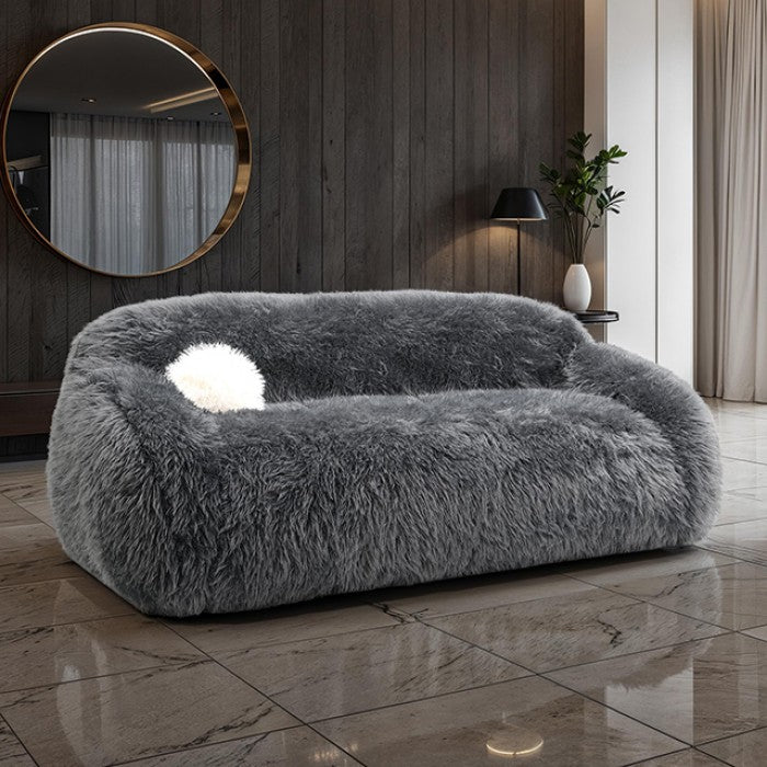 Estella Sofa – Dark Gray Faux Fur with Plush Shaggy Texture