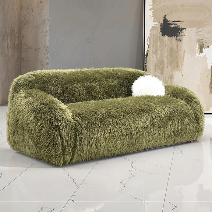 Estella Sofa – Green Faux Fur with Plush Shaggy Texture