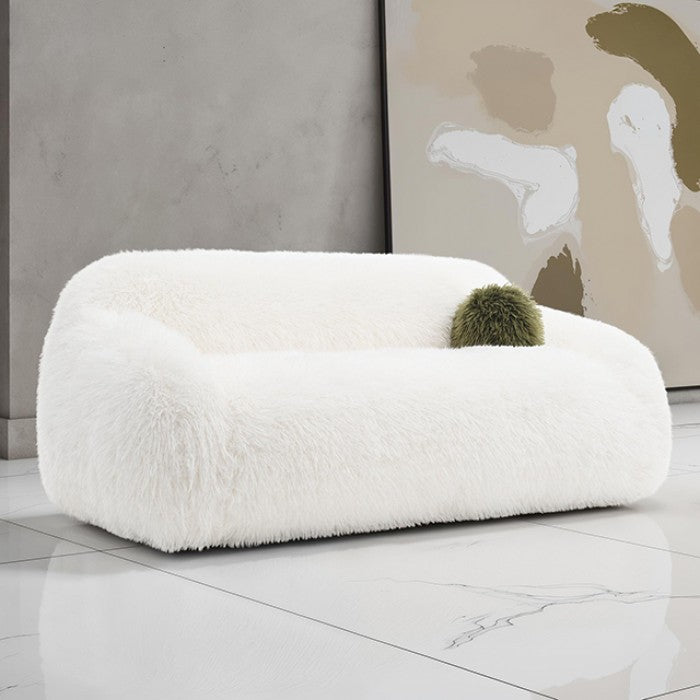 Estella Sofa – White Faux Fur with Plush Shaggy Texture