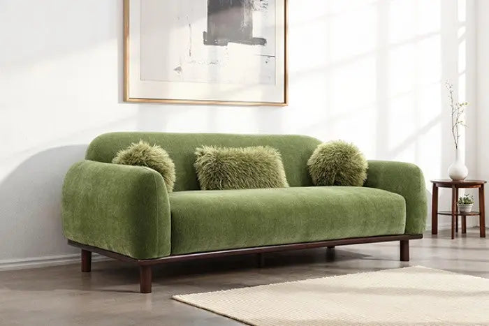 Nysa Sofa – Olive Green Chenille with Faux Fur Accents Denmark Home