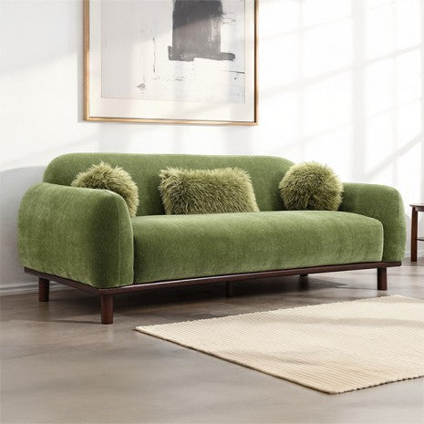 Nysa Sofa – Olive Green Chenille with Faux Fur Accents