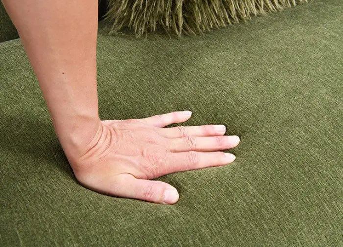 Nysa Sofa – Olive Green Chenille with Faux Fur Accents Denmark Home