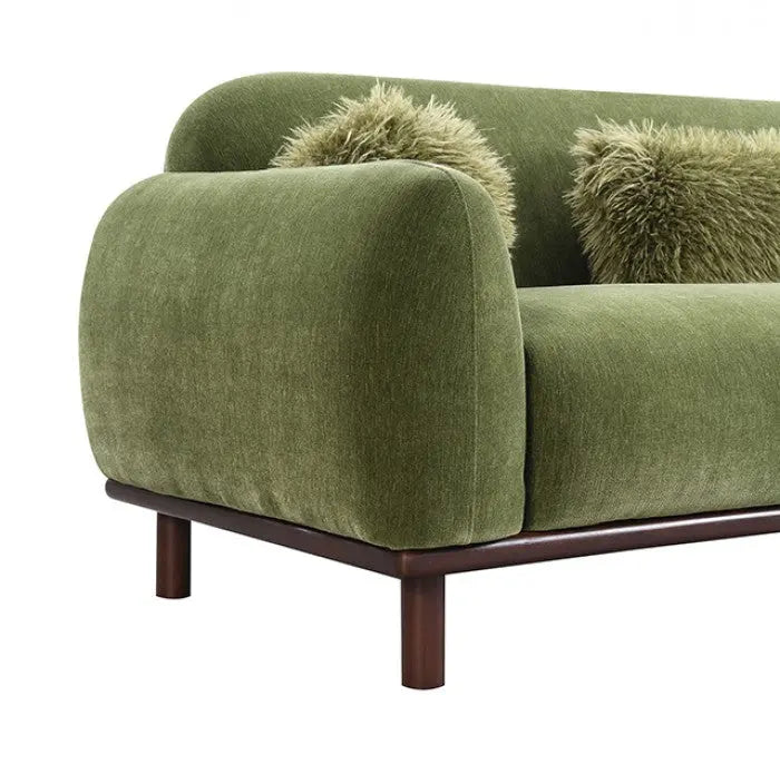 Nysa Sofa – Olive Green Chenille with Faux Fur Accents Denmark Home
