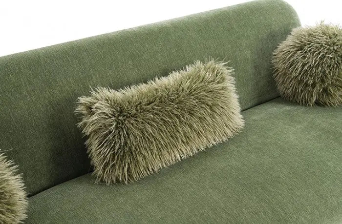 Nysa Sofa – Olive Green Chenille with Faux Fur Accents Denmark Home