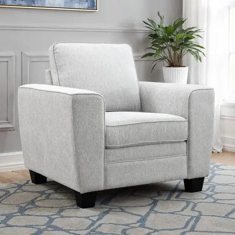 Montreux Transitional Chair – Light Gray Chenille with Faux Fur and Wood Trim Denmark Home