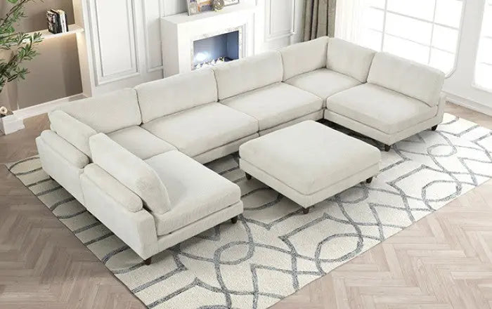 Fontaine Sectional [A] – Contemporary Beige Corduroy & Velvet Denmark Home