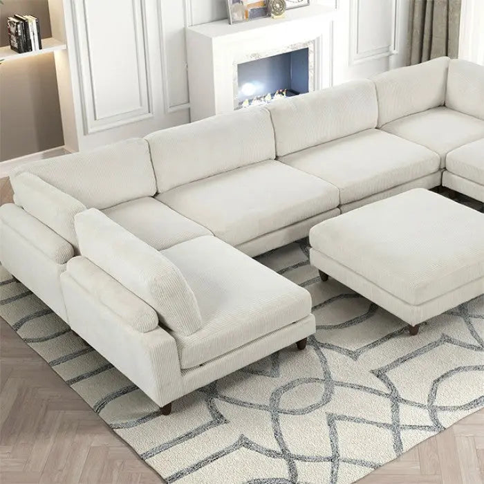 Fontaine Sectional [A] – Contemporary Beige Corduroy & Velvet Denmark Home