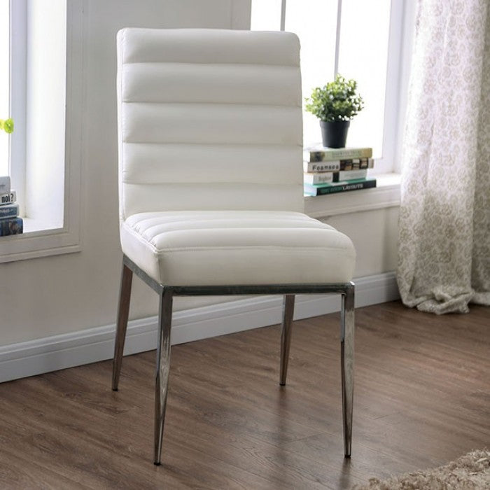 Milo Dining Side Chair – White Leatherette with Chrome Legs