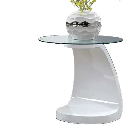 Brecken End Table – White with Elliptical Tempered Glass Top Denmark Home