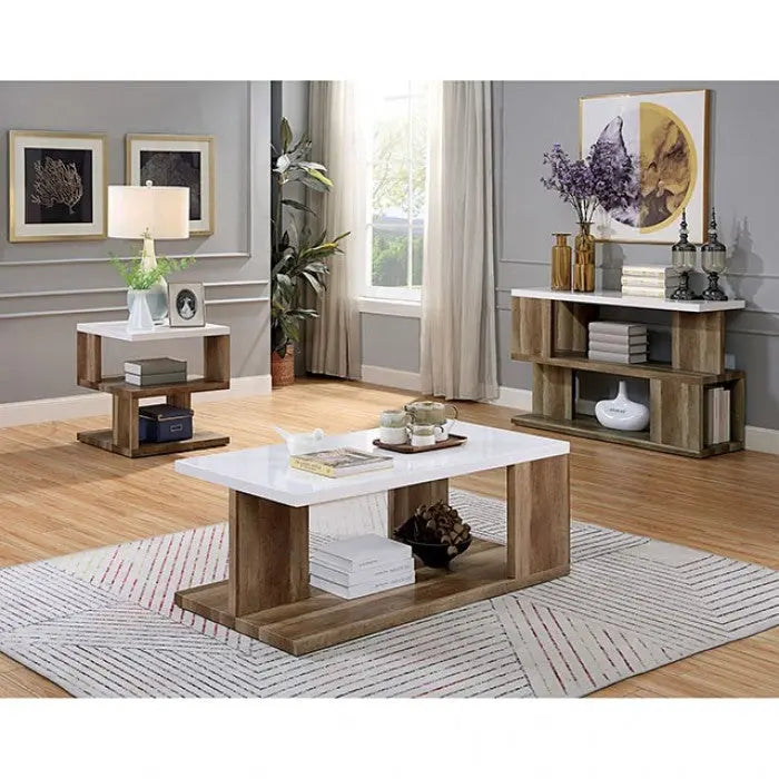Elix Sofa Table – White & Natural Two-Tone with Open Shelf Denmark Home