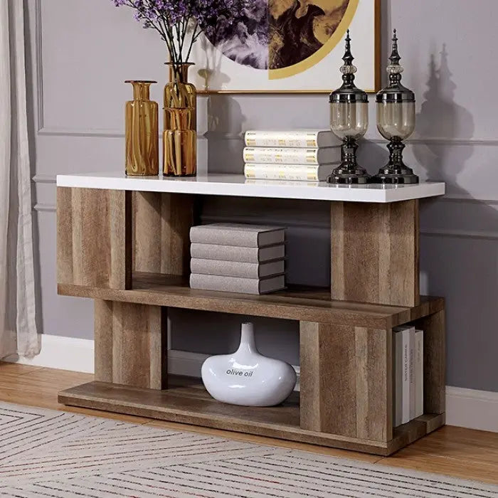 Elix Sofa Table – White & Natural Two-Tone with Open Shelf Denmark Home