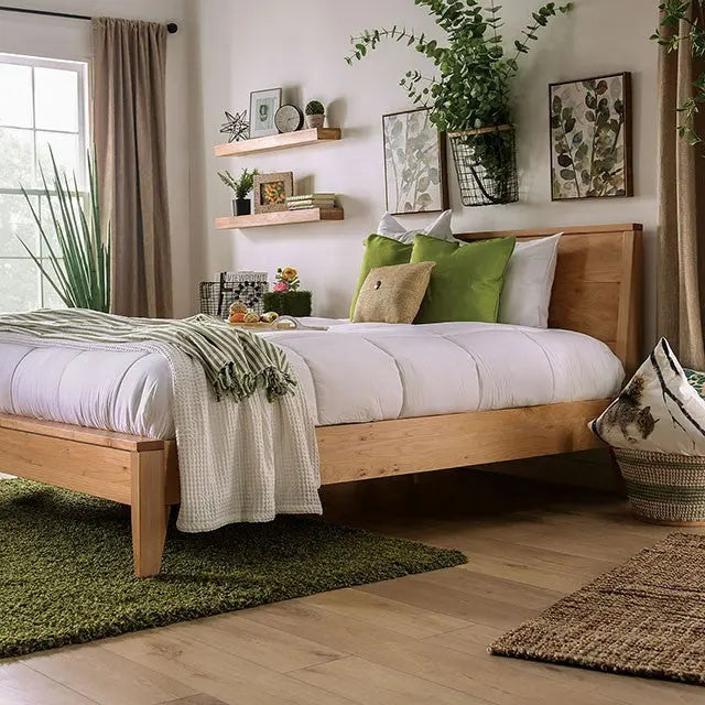 Skara Solid Wood Platform Bed – Light Oak, Mid-Century Modern Denmark Home