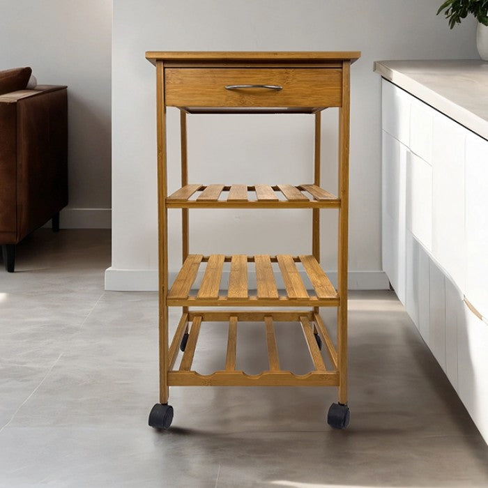 Sterling 3-Tier Trolley – Natural Bamboo with Casters and Drawer Denmark Home