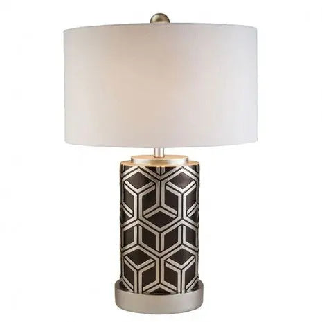 Rasken Table Lamp – Silver Polyresin with Ivory Shade Denmark Home