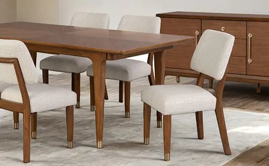 Soren Dining Table – Walnut Top with Curved Panel Back Chairs Denmark Home