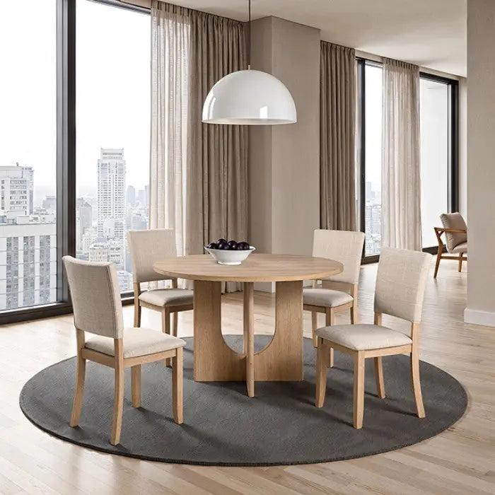 Norvik Round Dining Table – Natural Finish with U-Shaped Pedestal Base Denmark Home