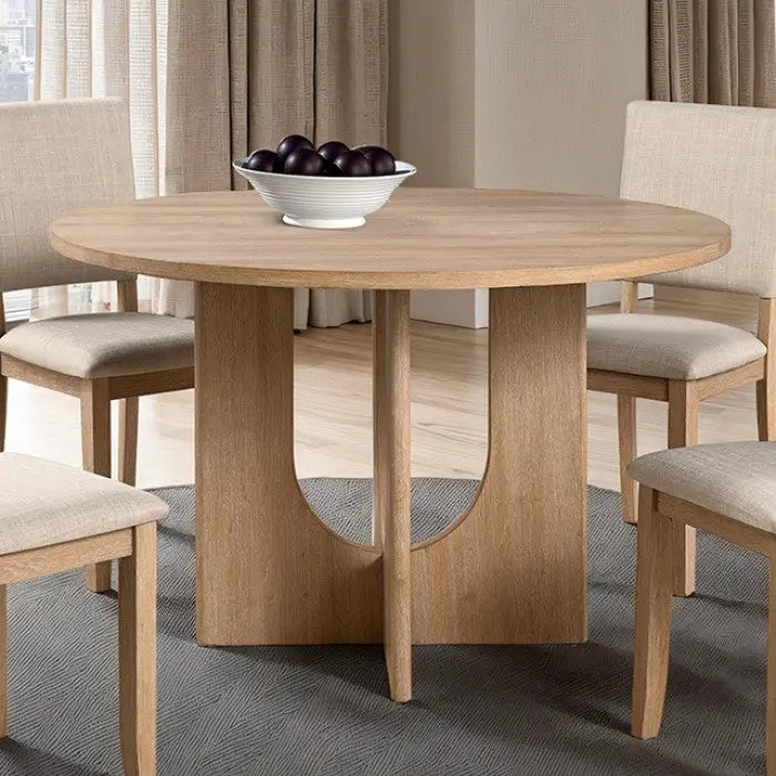 Norvik Round Dining Table – Natural Finish with U-Shaped Pedestal Base Denmark Home