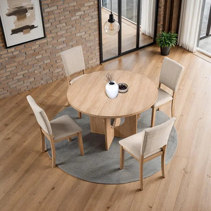 Norvik Round Dining Table – Natural Finish with U-Shaped Pedestal Base Denmark Home