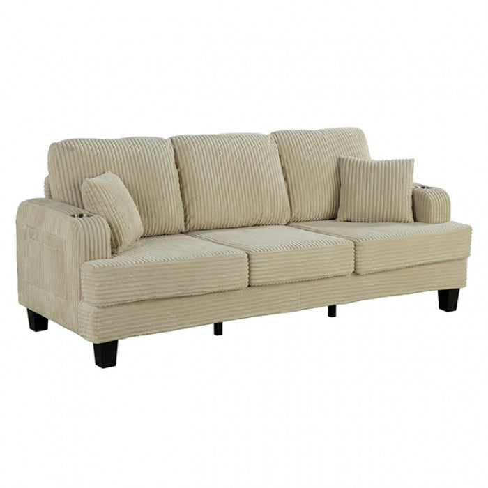 Valleroy Sofa – Beige Corduroy with USB & Cup Holders
