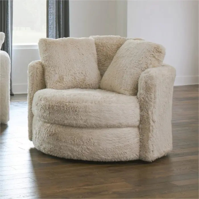 Lysa Swivel Lounge Chair – Faux Fur Cream / Beige Denmark Home