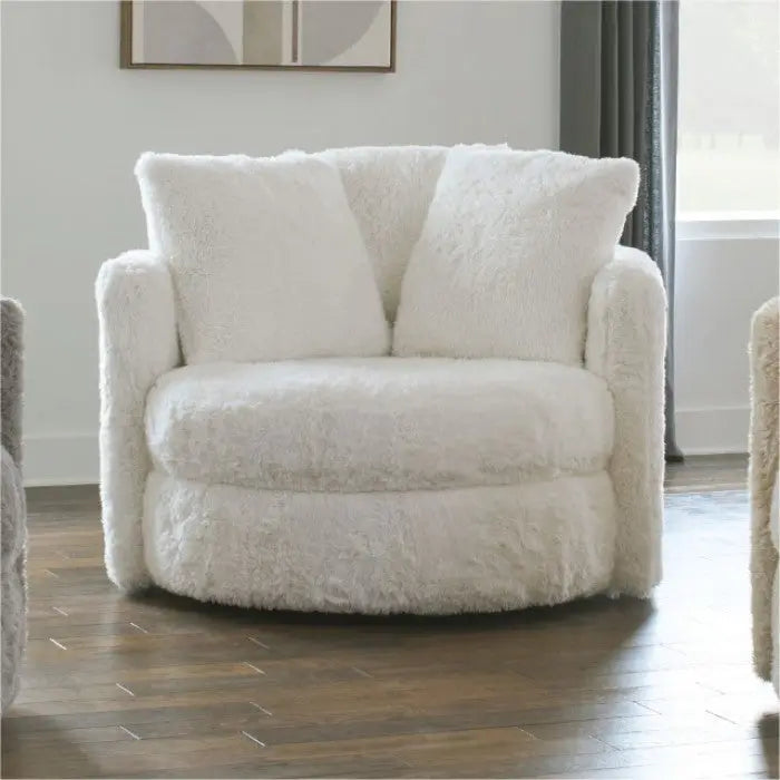 Lysa Swivel Lounge Chair – Faux Fur White Denmark Home