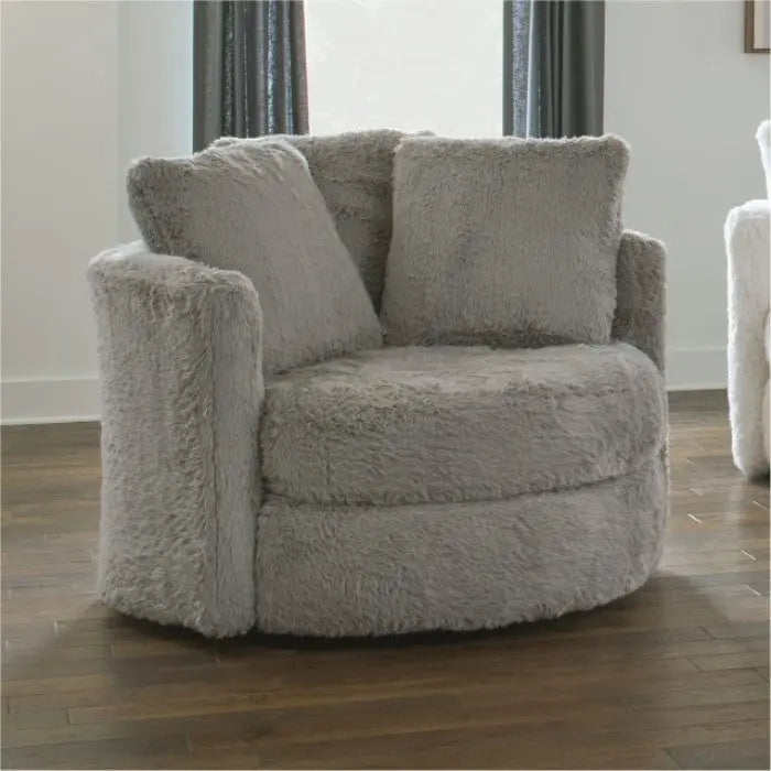 Lysa Swivel Lounge Chair – Faux Fur Gray Denmark Home